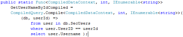 Function declaration for a compiled LINQ query