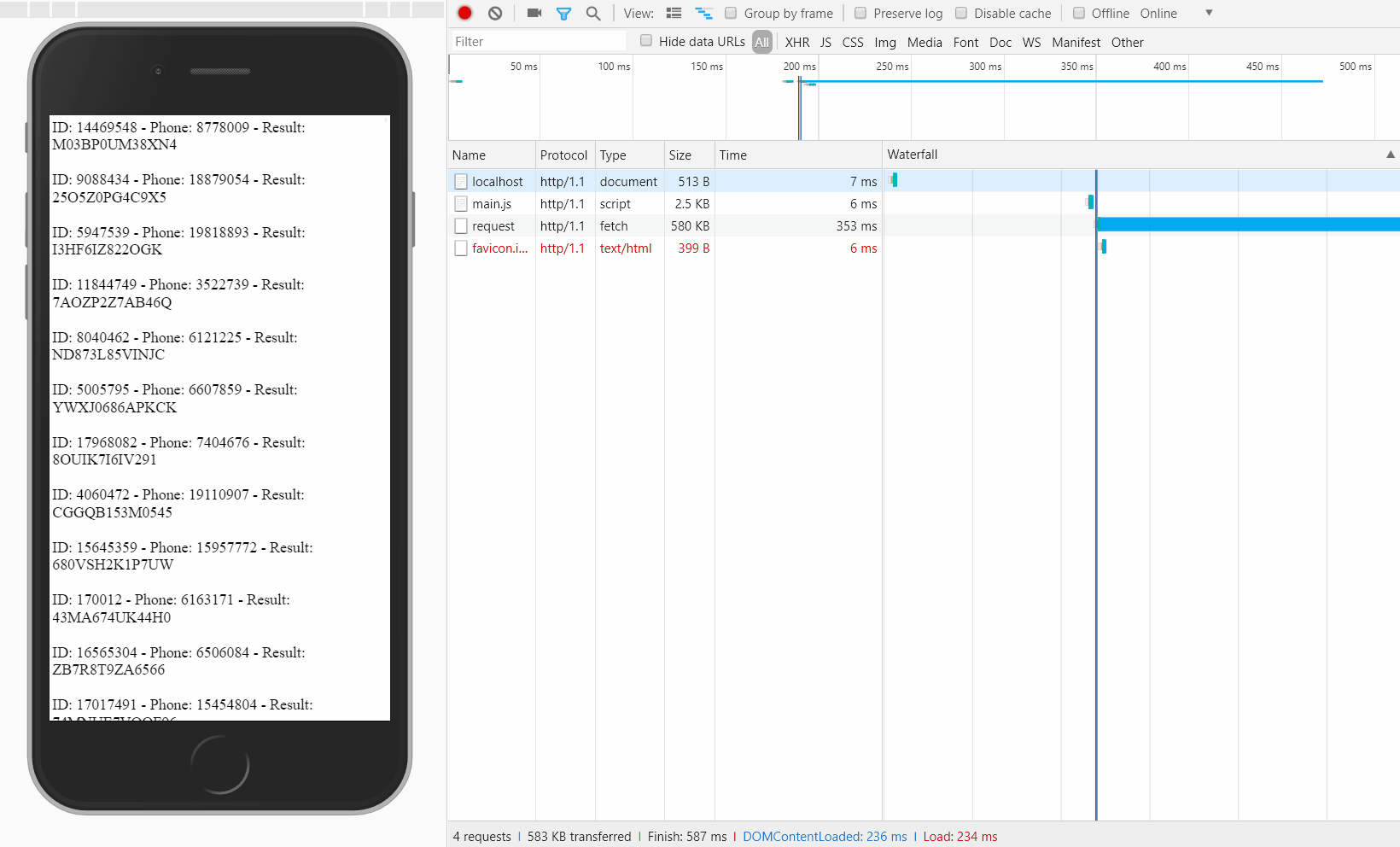 NDJSON results appearing progressively while the request downloads