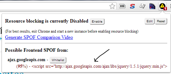 Chrome extension listing third-party scripts that block page loading
