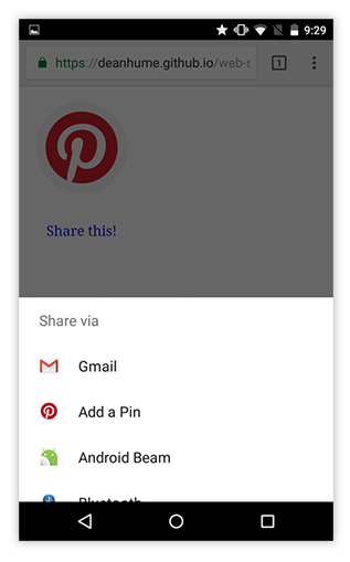 Web Share API Dialog