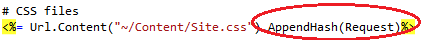 AppendHash method adding content hashes to resource URLs