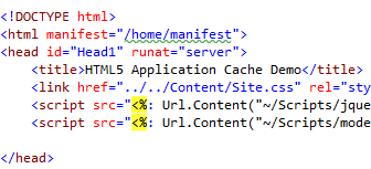 HTML element referencing an application cache manifest