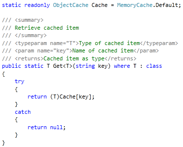 Reusable method for retrieving an object from the cache