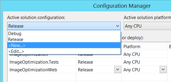 "Visual Studio Configuration Manager New"